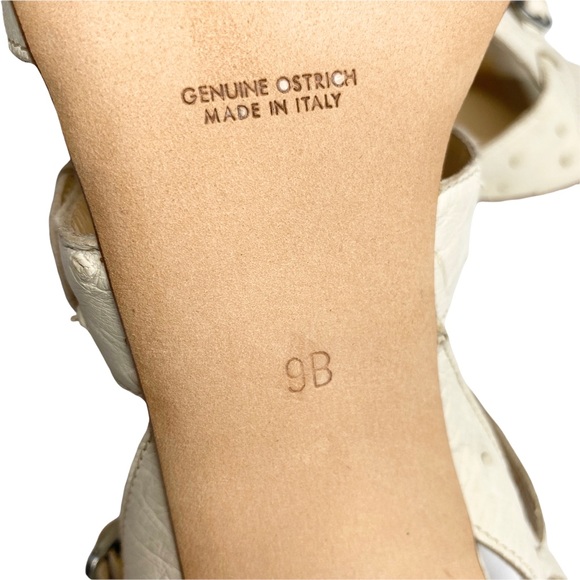 new Cole Haan ❁ Gia Ostrich Leather Stiletto Heels Heeled Sandals ❁ White 9M - Picture 15 of 17
